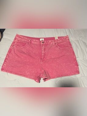 Time and Tru Women’s Pink Mineral-Wash Denim Shorts